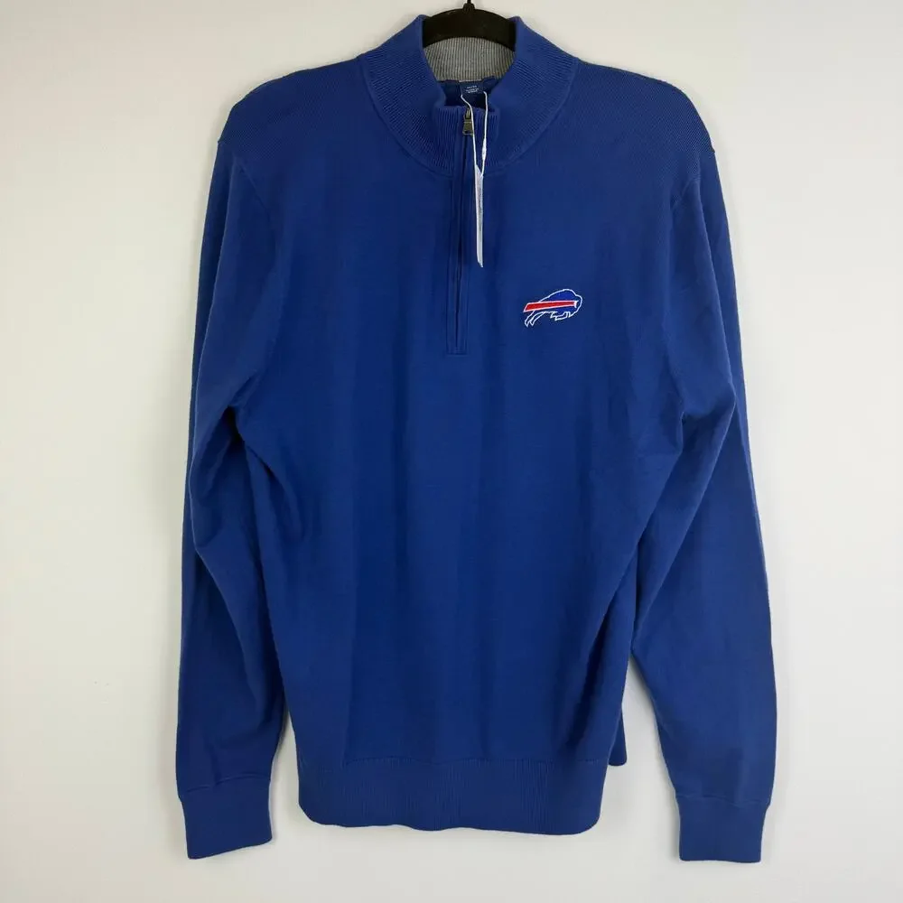 NWT Cutter & Buck Mens Buffalo Bills Quarter-Zip Long Sleeve Blue Sweater Medium